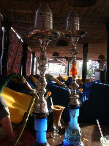 Two Egyptian shisha pipes in a restaurant