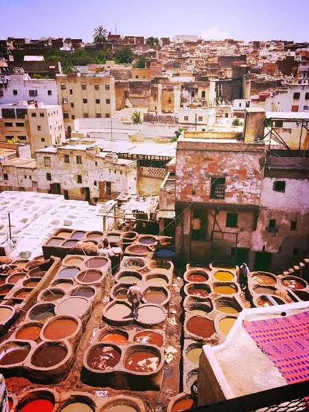 Overlooking a tannery in Fez - I recently took a trip to Morocco (in July). One of the highlights of that trip, for me, was visiting Fez. 