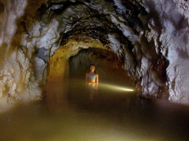 The caves are old mine tunnels that were dug to increase hot water flow from the springs