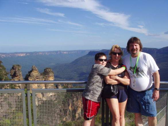 Ellen with her son, Orion, and husband, John, in the Blue Mountains, Australia