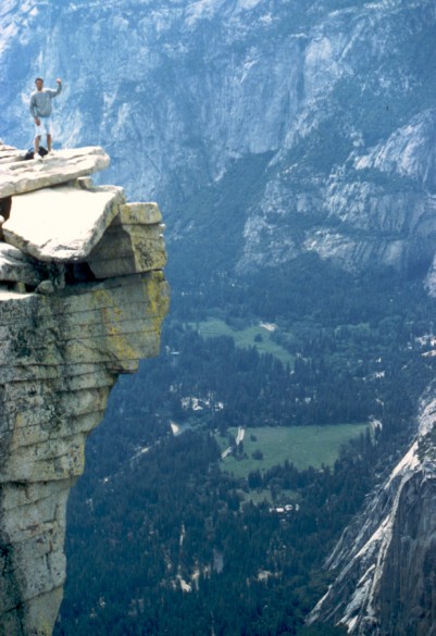 Trevor enjoying a lightning-free time on top of Half Dome.