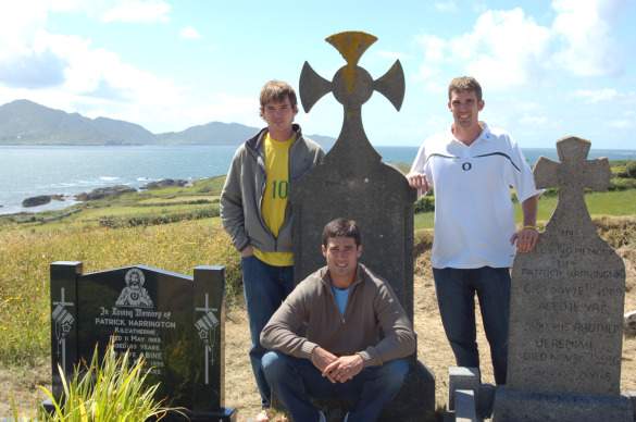 Joey with his two brothers at their great-great grandfather's tombstone in Ireland