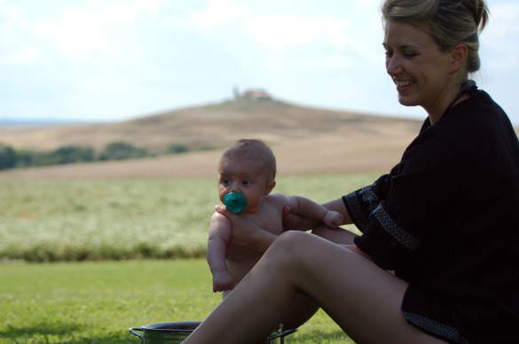 Joey's wife Emily and their son Jack in Tuscany