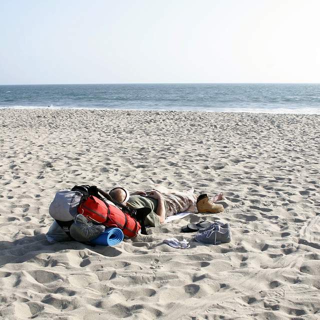 Backpacker on Beach