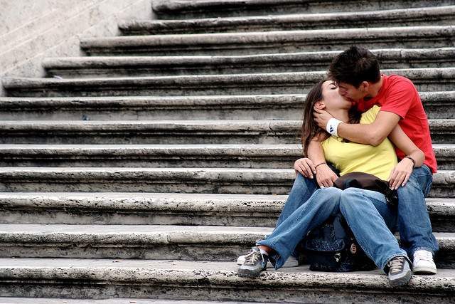 Couple Kissing on Steps
