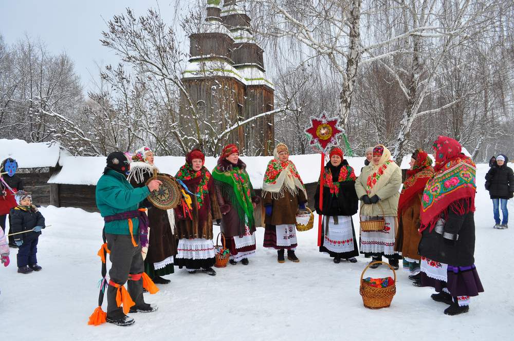 Carolers in Ukraine at Christmas in traditional dress